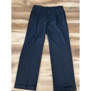 Paul Fredrick Pleated Dress Pants Men 38R Black 100% Super 110s Worsted Wool